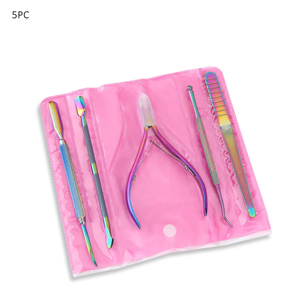 

Multi-Type Rainbow Stainless Steel Nail Art Tools Cuticle Pusher Dead Skin Fork Gel Remover Nipper Tweezer Pedicure Manicure Set