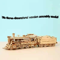 3d three dimensional steam train model toy ornaments difficult diy wooden assembling puzzle toy