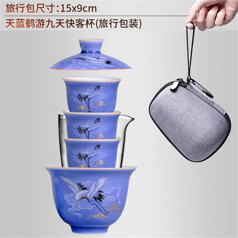 Сине-белый фарфоровый чайный сервиз Gaiwan китайский старинный глазурный