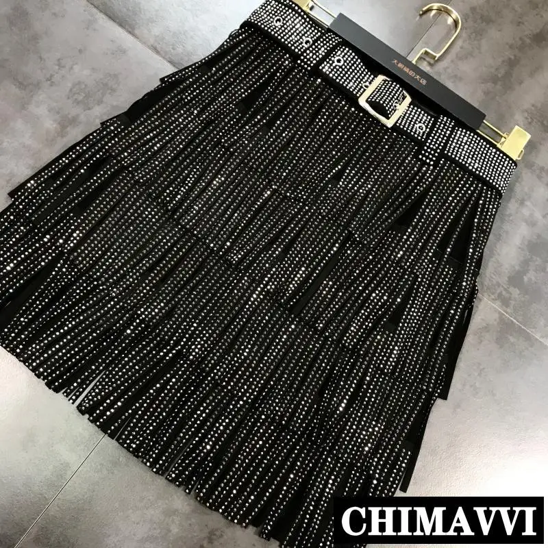 2021 Новинка весны с перфорацией и стразы бахромой платье для танцев поясом Для