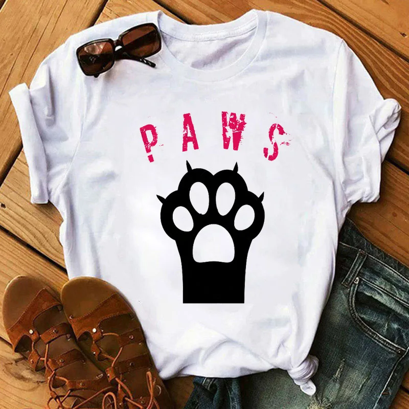 

Paws Pocket T Shirt Summer Fashion Women Tshirt Cartoon Cute Tee Shirts Female Short Sleeve Tops T-shirt Grapchic T-shirts Cloth