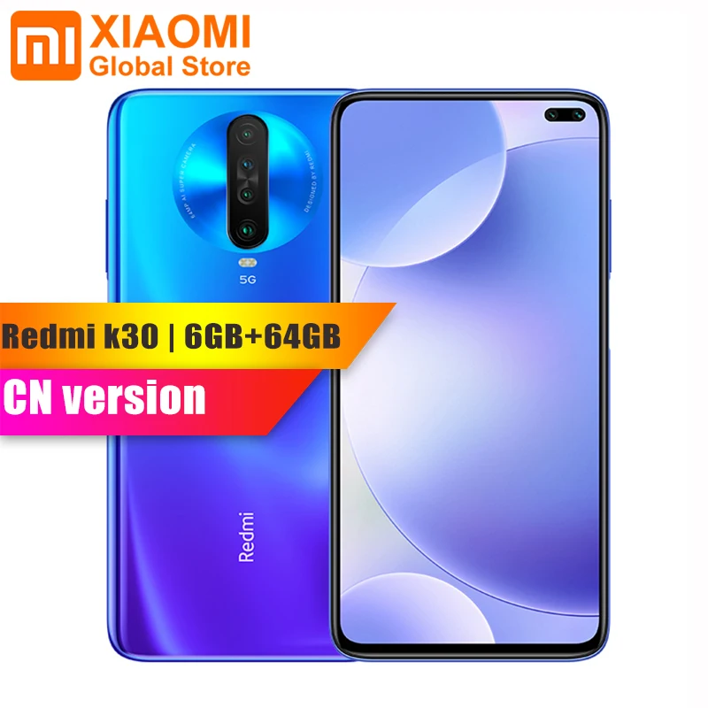 Оригинальный смартфон Xiaomi Redmi K30 5G 6 ГБ ОЗУ 64 ГБ ПЗУ Snapdragon 765G восьмиядерный процессор 64 МП квадрокамера HDR 10 дисплей Быстрая зарядка.