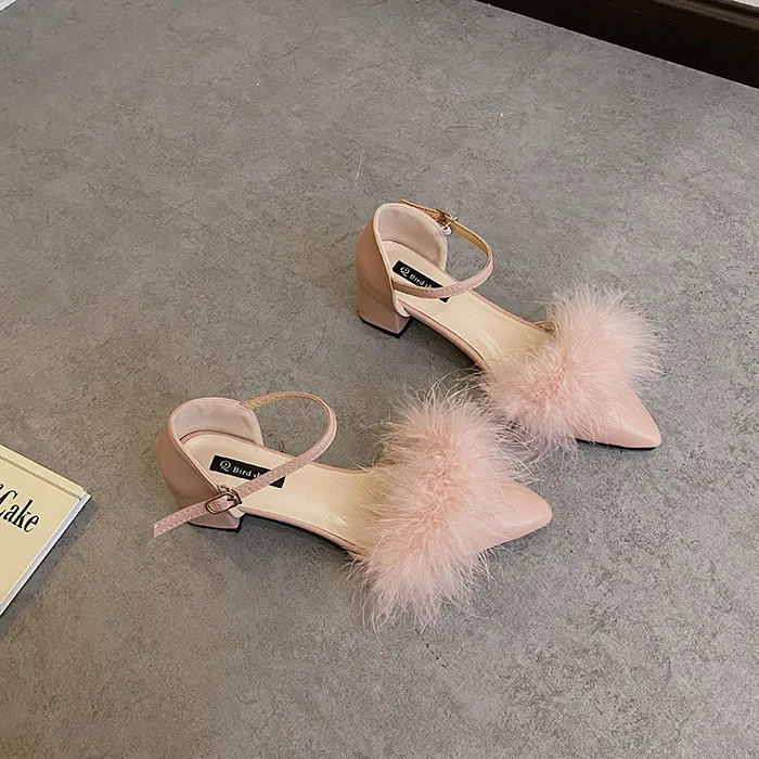 

Low Sandals Woman Leather Block Heels Female Shoe 2021 Summer Low-heeled Chunky Girls Elastic Band Closed New Clear Beige Comf