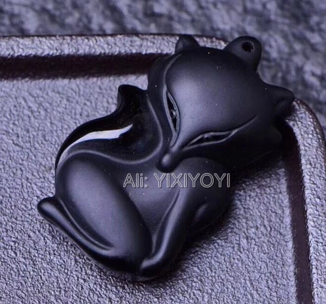 100% натуральный черный обсидиан резной китайский вырез сексуальный кулон Beaut Fox