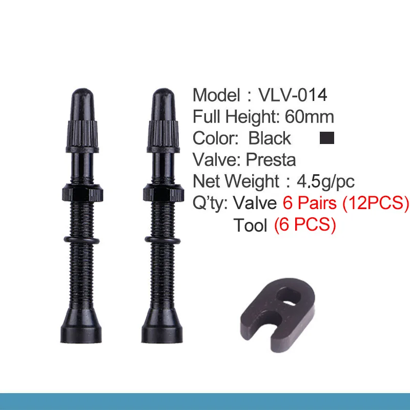 60mm Black 6 Pairs 6/12 пар 60 мм высота Tubless Rim клапаны ЧПУ-обработанный анодированный сплав стержень латунный сердечник многоцветные опционы с дополнительным инструментом - Цвет: 60mm Black 6 Pairs