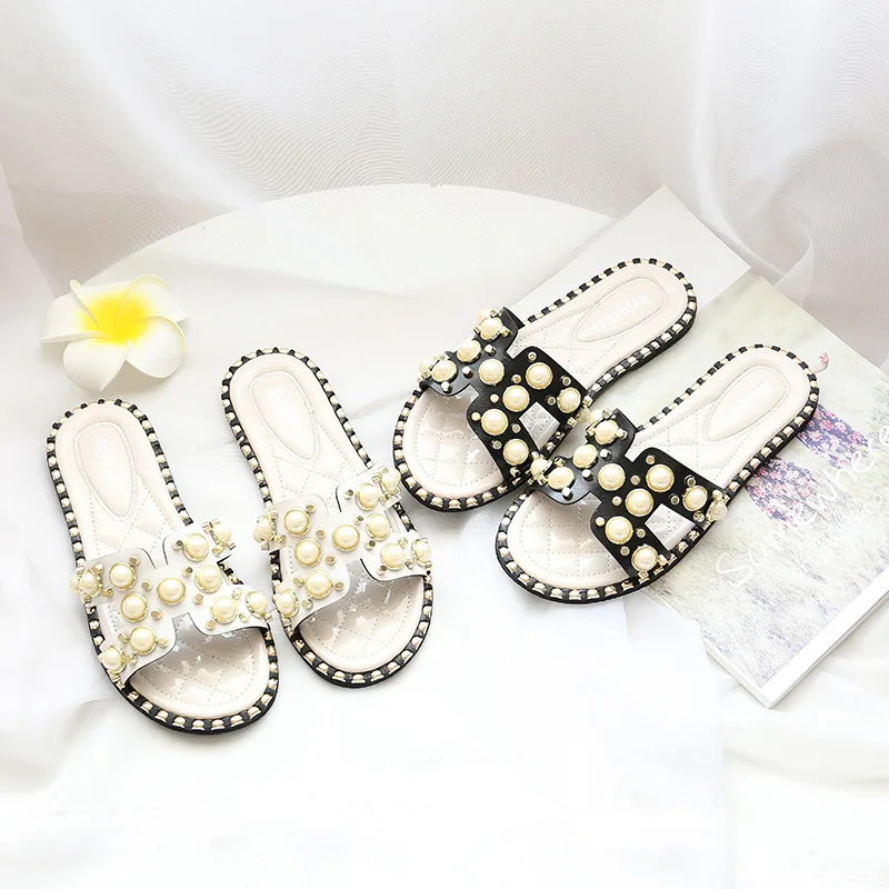 Летние тапочки для девочек VFOCHI инкрустированные жемчугом туфли на плоской