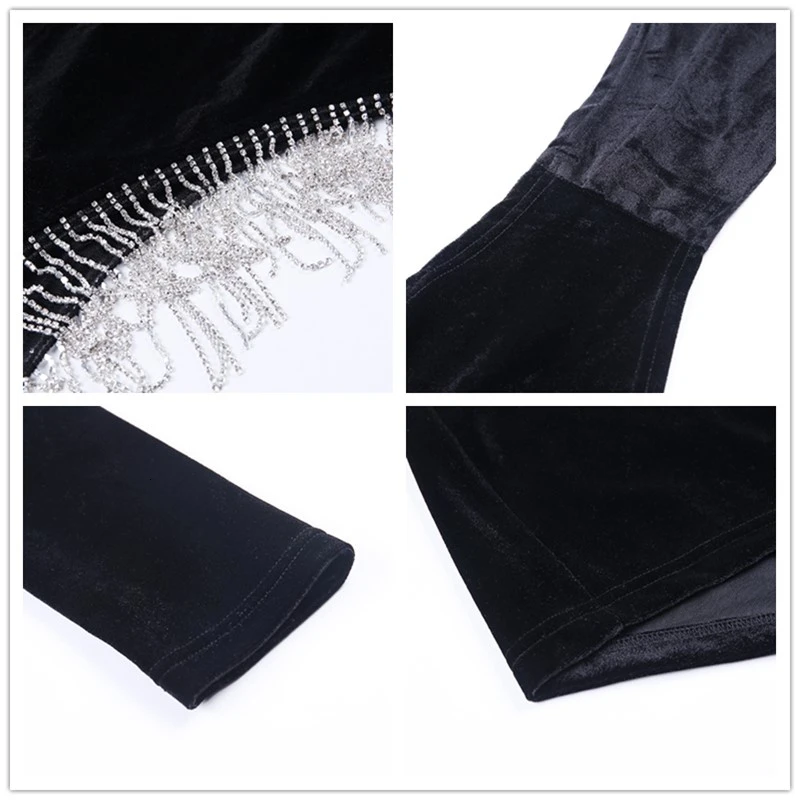 Fuedage осенне зимнее сексуальное платье с бахромой женское Бархатное облегающее