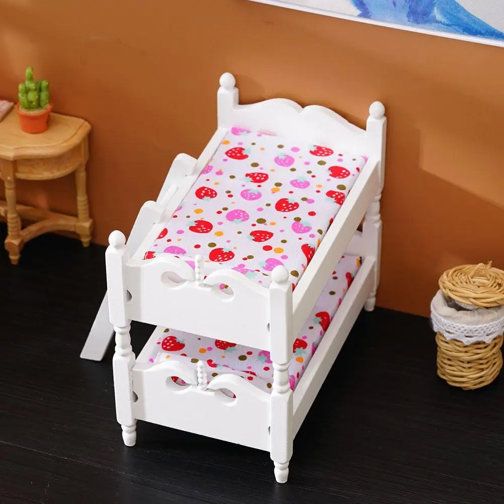 

House Mini Furniture Model Children's Room Scene Wooden Bunk Bed Toy Stacking Bed