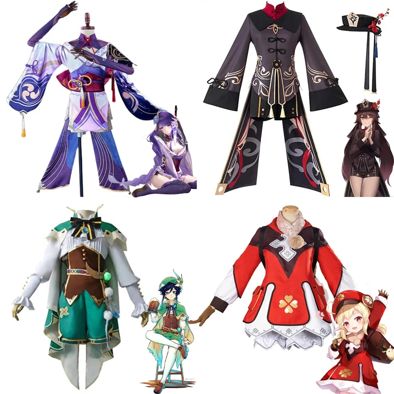 

Костюм для косплея Хэллоуина геншина ударно хутао, косплей-Униформа аниме Klee Barbatos Beelzebul, парик, костюмы для женщин