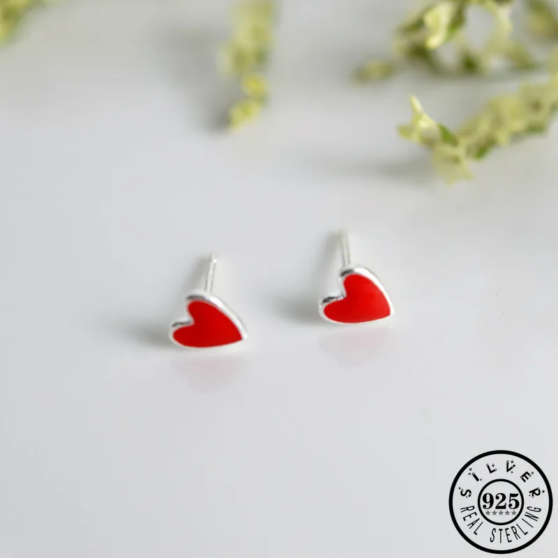 Серьги гвоздики женские из серебра 925 пробы в форме красного