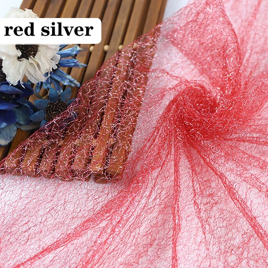 red silver 1/2/5 м/лот блеск золотой нитью тюль ткань, Сетчатое платье с блестками для сцены вечерние свадебное платье юбки украшения DIY ткани - Цвет: red silver