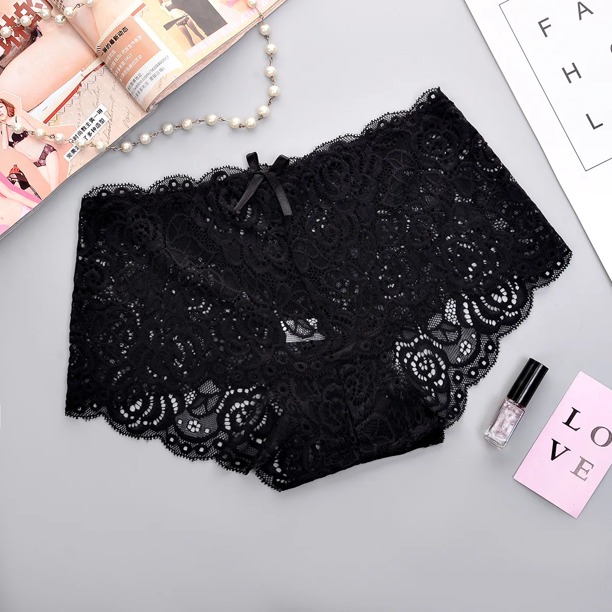 

Sexy Lace See Through Panties Fashion Women Transparent Bow-knot Babydoll Briefs Ladies Underwear Lingerie Knickers