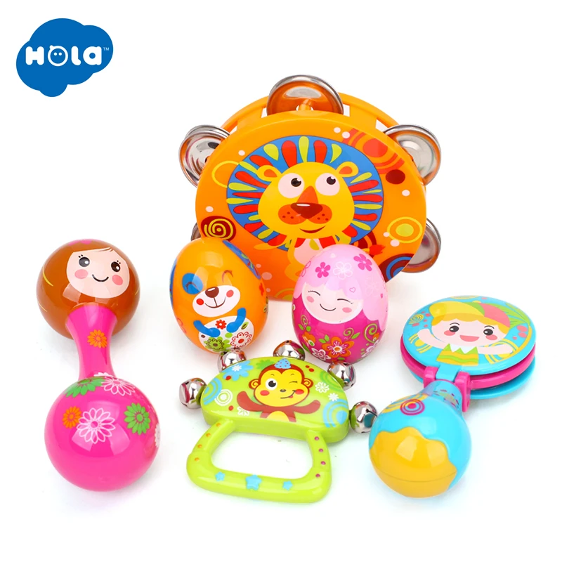 6 шт./компл. HUILE игрушки 3102 детские игрушки колокольчики музыкальные Тамбурины игрушки из мультфильмов Музыкальные яйца с песком Погремушки барабан колокольчик игрушки для детей возраста от 0 до 12 месяцев