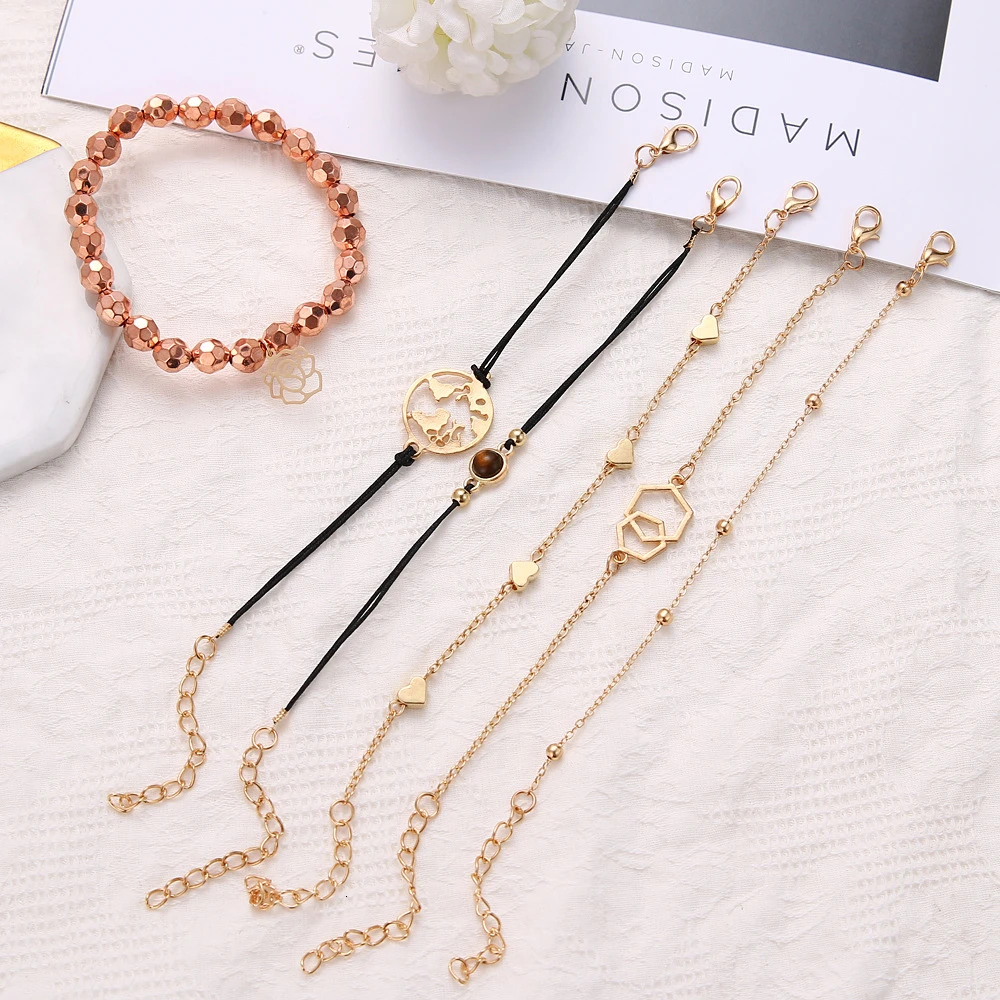 Boho Rose карта браслеты и браслеты для женщин богемный круглый бисерный очаровательный браслет набор модные Многослойные аксессуары Bijoux
