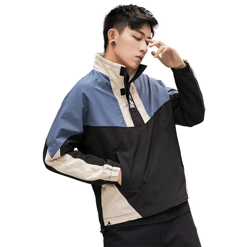 Ветровка мужская в стиле хип-хоп уличная одежда составного кроя ретро куртка на
