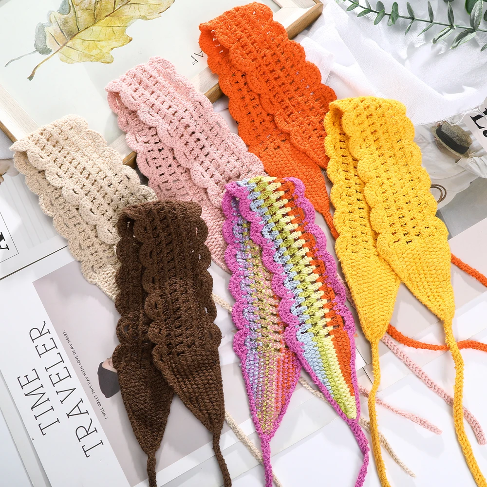 Haimeikang New Crochet Hair Band Women Scarf Solid Color Knitting Headbands Bandanas Wide Elastic Hairbands Fashion Accessories |