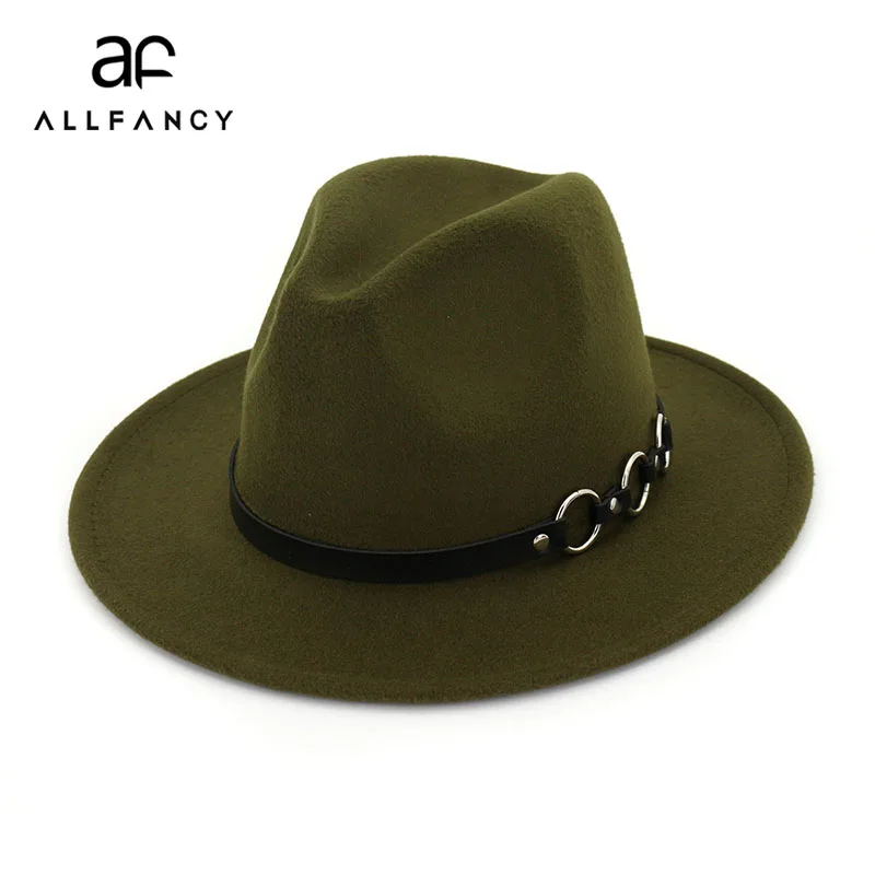 ALLFANCY новинка 2019 модная мужская фетровая шляпа женская джазовая черная шерстяная