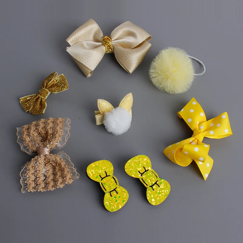 

1Set=8pcs Children Accessories Hair Clips Rubber Hairband Hairpins Gum for Hair Baby Girl Lovely Bow Headwear Hair Clip Headband