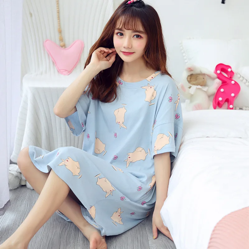 2022 Spring and Summer Women's Nightdress Cute Printing Loose and Comfortable Nightwear Home Service Sexy Sleepwear Sleep Tops