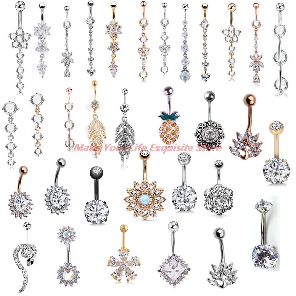 

New 1 PC Crystal Surgical Steel Navel Piercing Heart Zircon Belly Button Rings Women Belly Button Piercing Ombligo Pircing