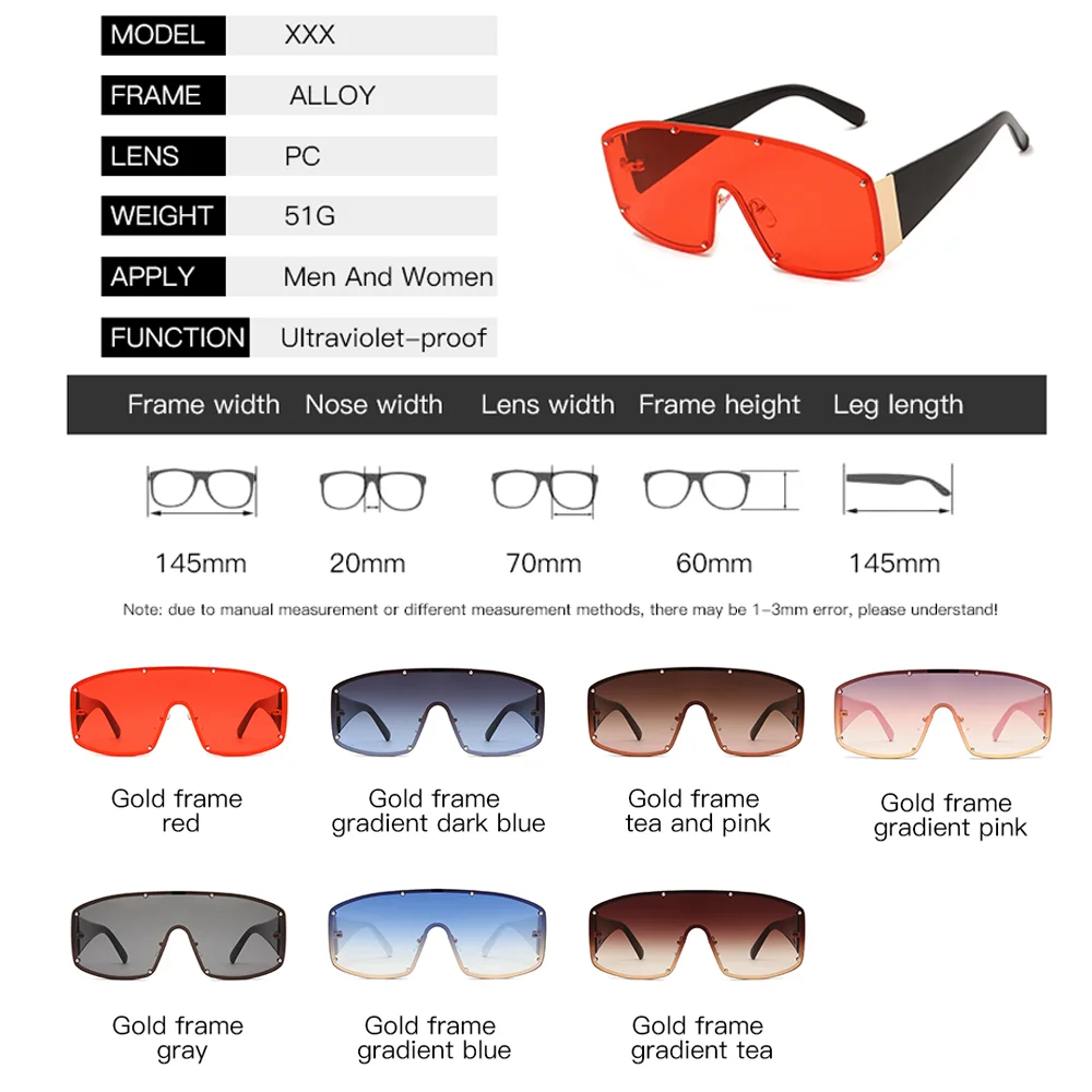 

High Quality Oversized Steampunk Sun Glasses Gradient Lens oculos de sol Big Square Goggles Sunglasses Women 2020 Shades UV400