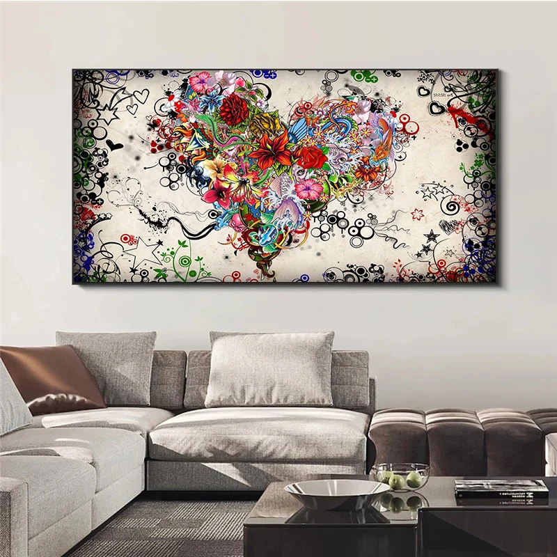 Современное искусство красочные сердца цветы Холст Плакаты и принты настенные