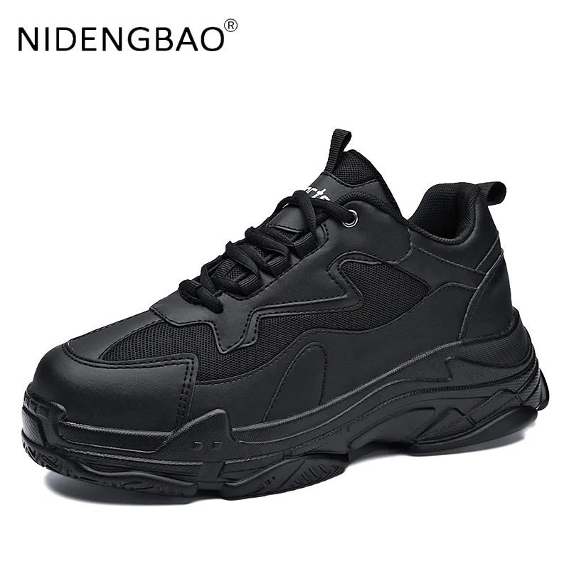 Mens Sneakers Platform All Black White Shoes Breathable Lace up Fashion Unisex Chunky Sneakers Gym Outdoor Sport Footwear Man
