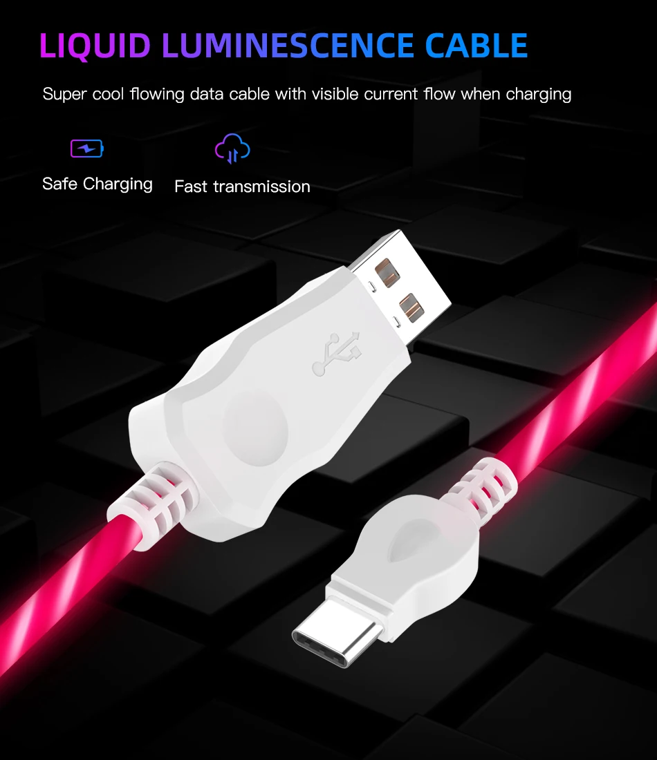 1 м usb type C Micro USB светящийся светодиодный кабель для зарядки samsung S9 светодиодный кабель для передачи данных для huawei P30 P20 Pro шнур для зарядки телефона
