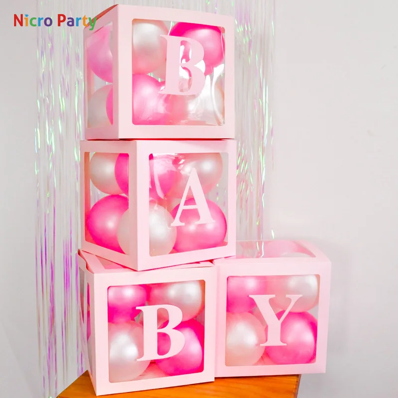Прозрачная розовая коробка Nicro с алфавитом упаковка именем воздушный шар сделай