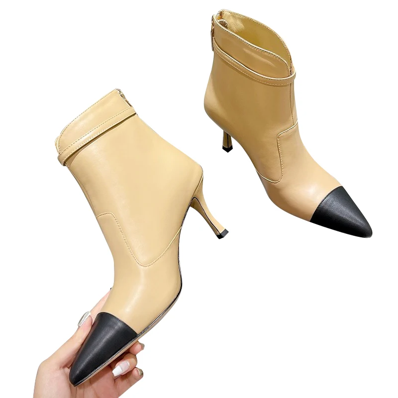 

French charei heel 7.5cm high, pointed fashion boots, English elastic band, 2022 new leather women's boots, counter box dust bag