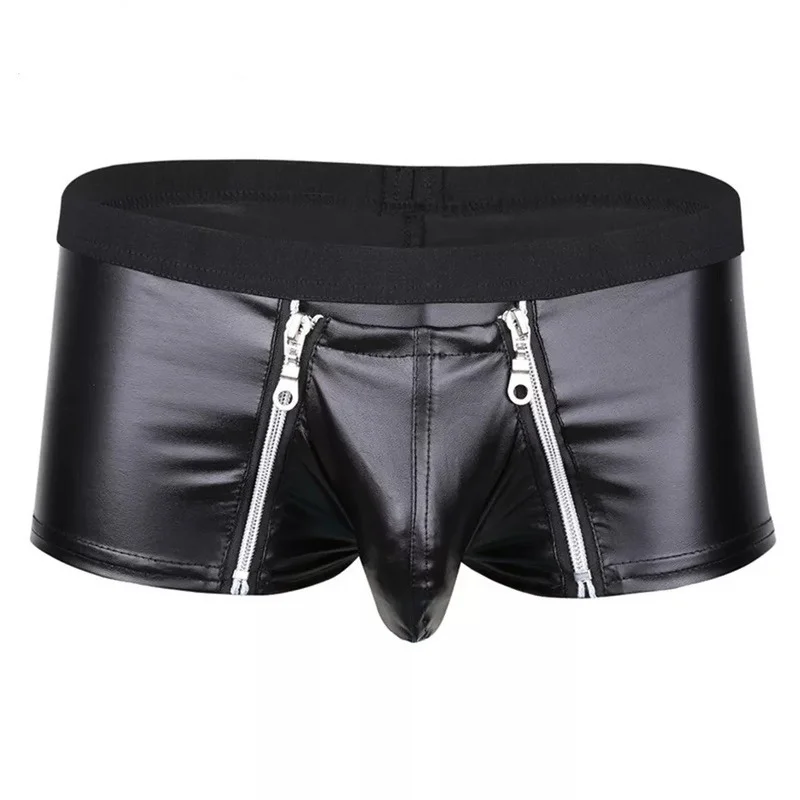 

Mens Sexy Leather Lingerie Open Crotch Short Pants for Sex Soft Latex Fetish Boxer Crotchless Leather Underwear Bulge Pouch Sexi