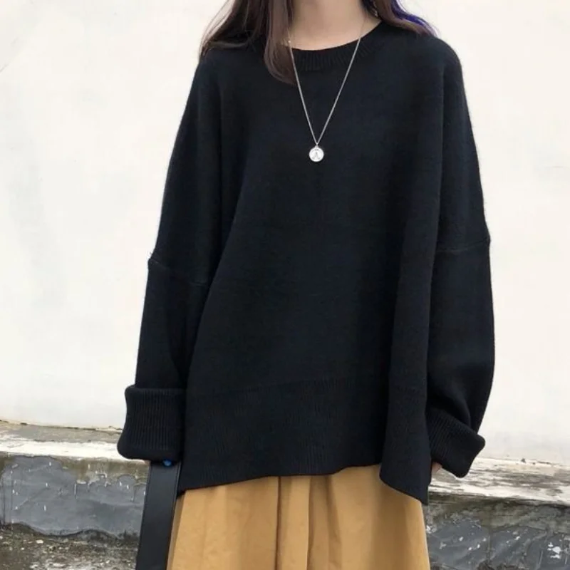 

MINGLIUSILI Solid Color Korean Style Knitted Sweater Fashion 2021 Autumn Winter Pullover Long Sleeve All-match Trend Top