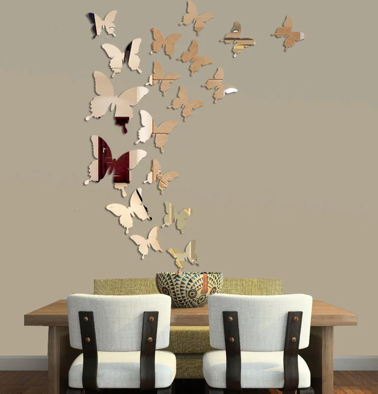 

Hot 12Pcs 3D Butterfly Mirror Wall Sticker Decal Wall Art Removable Wedding Party Decoration Kids Room Decoration