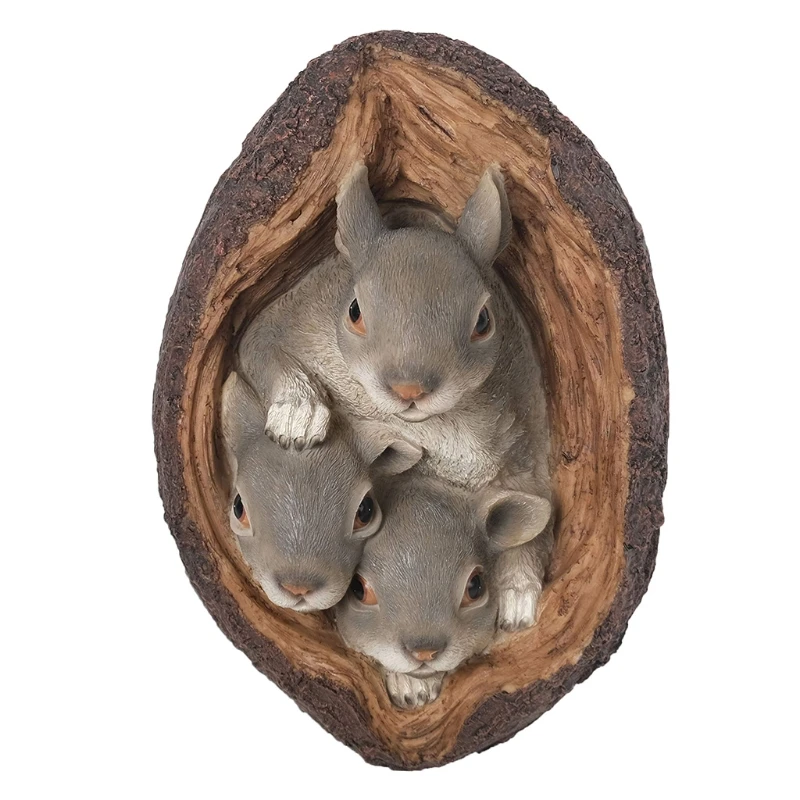 

Resin Hanging Sculpture Squirrels Tree Hole Hugger Wall Figurines Garden Decor N0PA