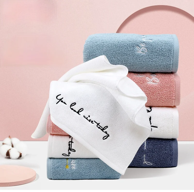 

3pcs Cotton Towel Plain Embroidery Cotton Towel Household Face Towel Pure Cotton Thick Soft Adult Face Water-Absorbing Simple