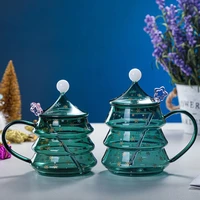 christmas tree cup tea coffee mug lid star spoon drinking glass for xmas day new year gift