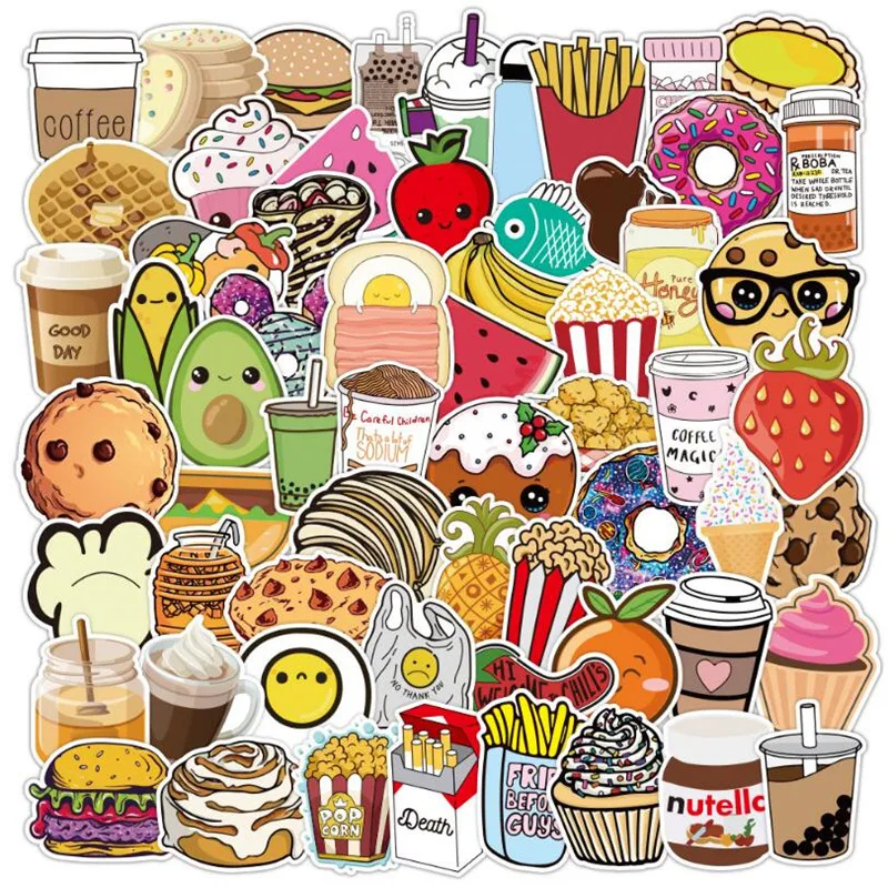 Pegatinas impermeables para guitarra y Skateboard, decoraci&oacute;n de juguetes de comida fresca, grafiti, cuaderno de dibujos animados, 10/30/50 Uds., venta al por mayor-2