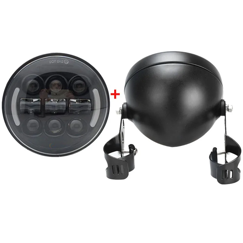 Black set Мотоцикл корпус фары стакан зажимы 5,75 дюймов светодиодные фары проектор белый/желтый DRL для Kawasaki Honda Rebel 500 - Цвет: Black set