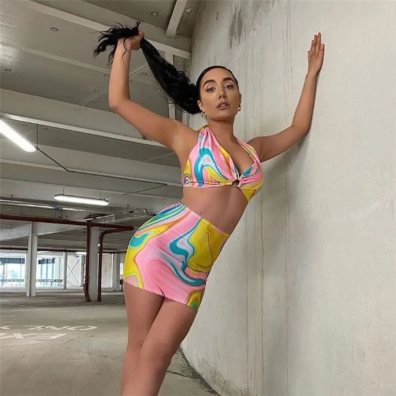 

Club Wilde Contrast Hollow Out Vrouw Jurken Zomer Sexy Bodycon Patchwork Streetwear Casual Low-Cut Halter Strand Jurk