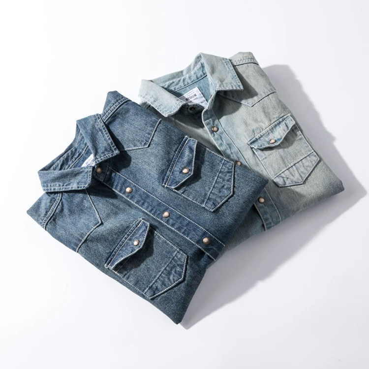 Рубашка мужская джинсовая однобортная свободного покроя модная винтажная