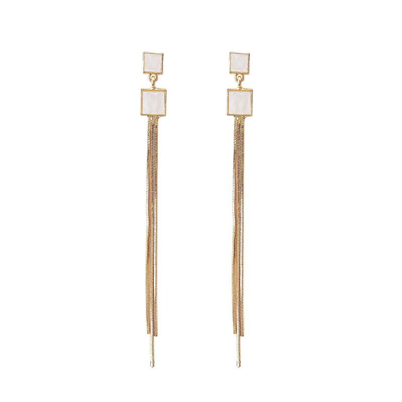 

Sterling Silver Needle Long Go-Getter Girl Style Ins Japanese and Korean Style Beautiful Metal Face Slimming Ear Studs Street