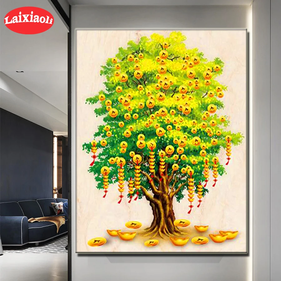 Алмазная вышивка сделай сам большого размера картина с изображением деревьев