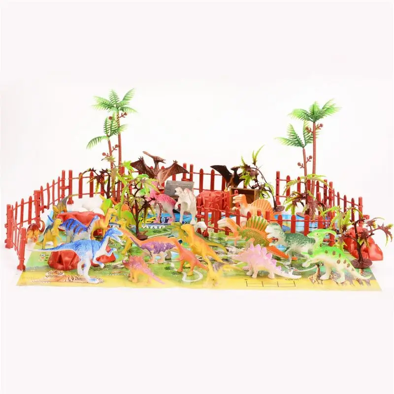 

90pcs Dinosaur Toy Figure Activity Play Mat & Trees Realistic Dinosaur Playset F3ME