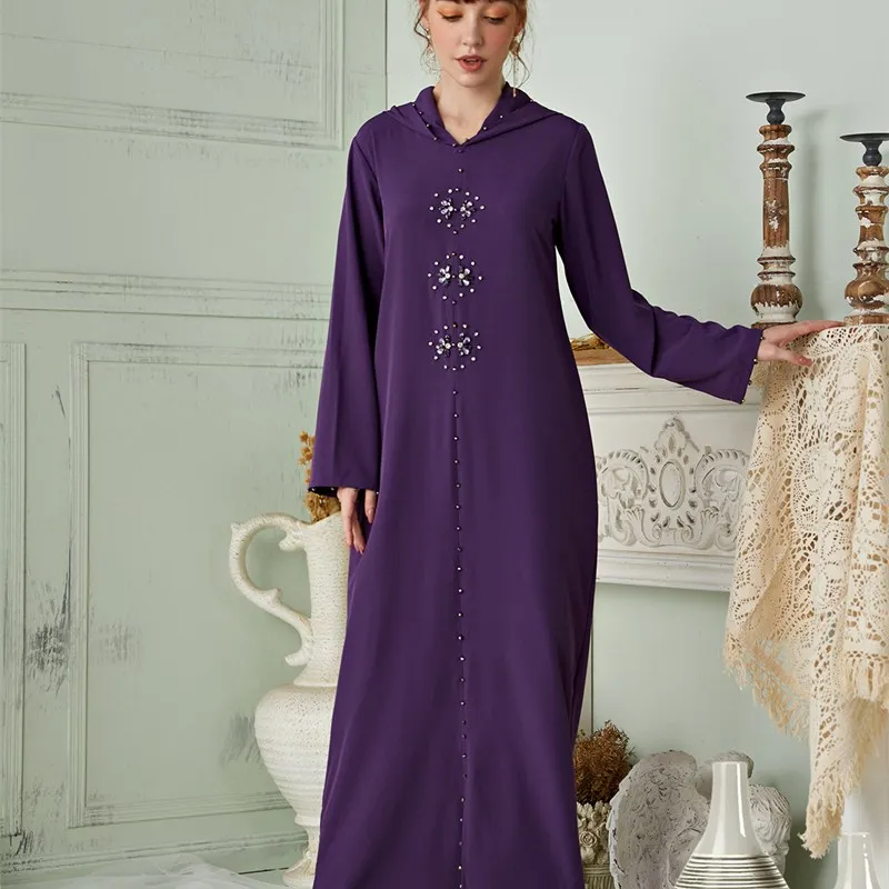 

Women's Autumn Dresses with Hat Vintage Button Shirt Dress Casual Long Sleeve Maxi Vestidos Female Button Robe Muslim Plus Size