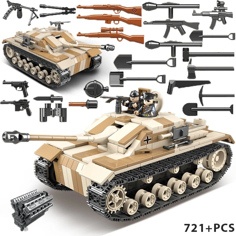 WW2 Sturmgeschutz военный штурм три 721 шт Танк Строительный блок модель 100068 сборные