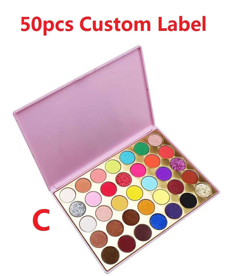 C 50pcs Label Индивидуальная метка красота 35 цветов пигментированный мерцающий и матовый макияж Пудра Тени для век Палитра длительный блеск Косметика набор - Цвет: C 50pcs Label