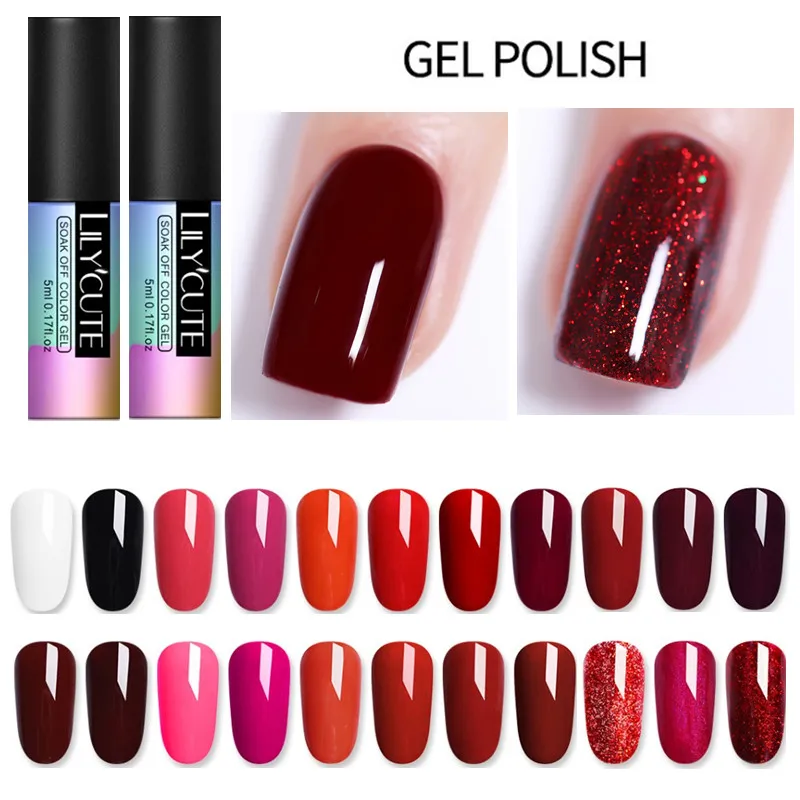 LILYCUTE Red Yellow Purple UV LED Gel Color Polish Long Lasting Soak Off varnish Nail Art Varnish|Гель для ногтей| |