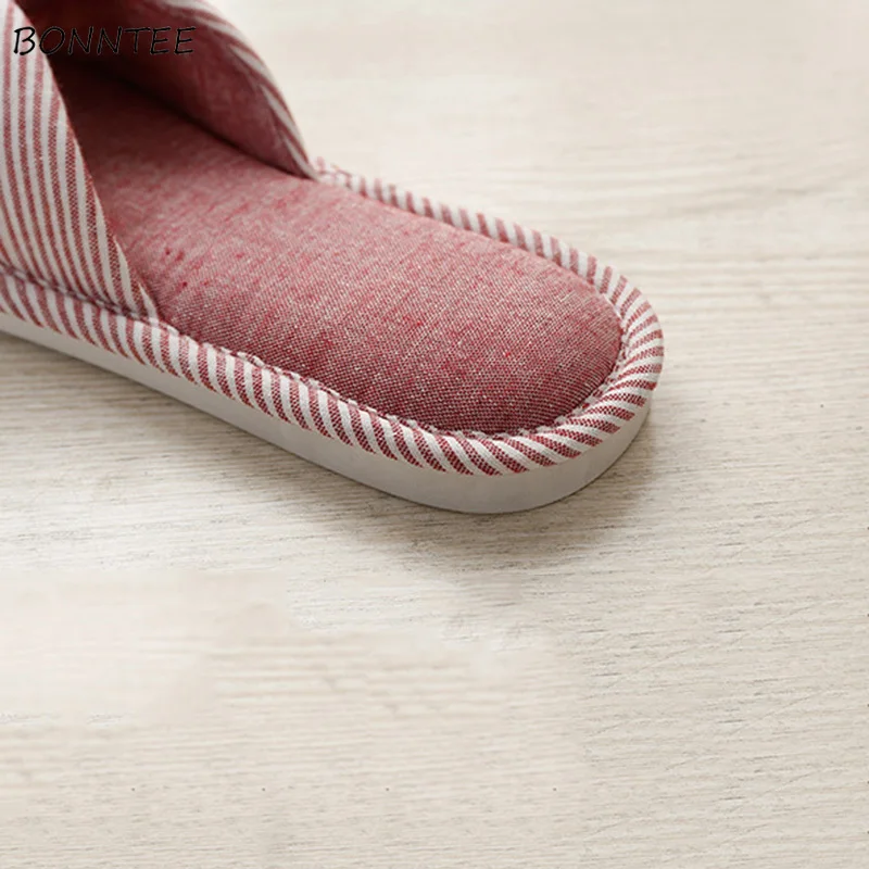 Зимние тапочки женские модные простые парусиновые домашние в полоску