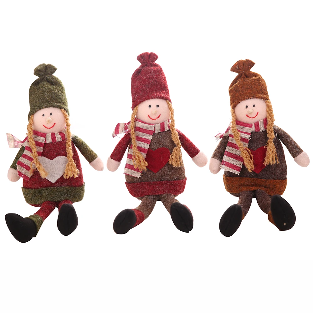 

New Christmas Ornament Christmas Girls Doll Toy Ornament Cute Toy Decorations Santa Claus Sit down Doll New Year Gift for Kids