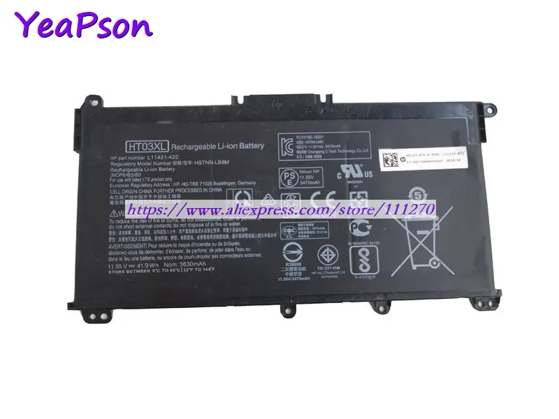 Yeapson 11 55 V 3470mAh Подлинная HT03XL Женская Стандартная батарея для ноутбука HP 14 CE0025TU